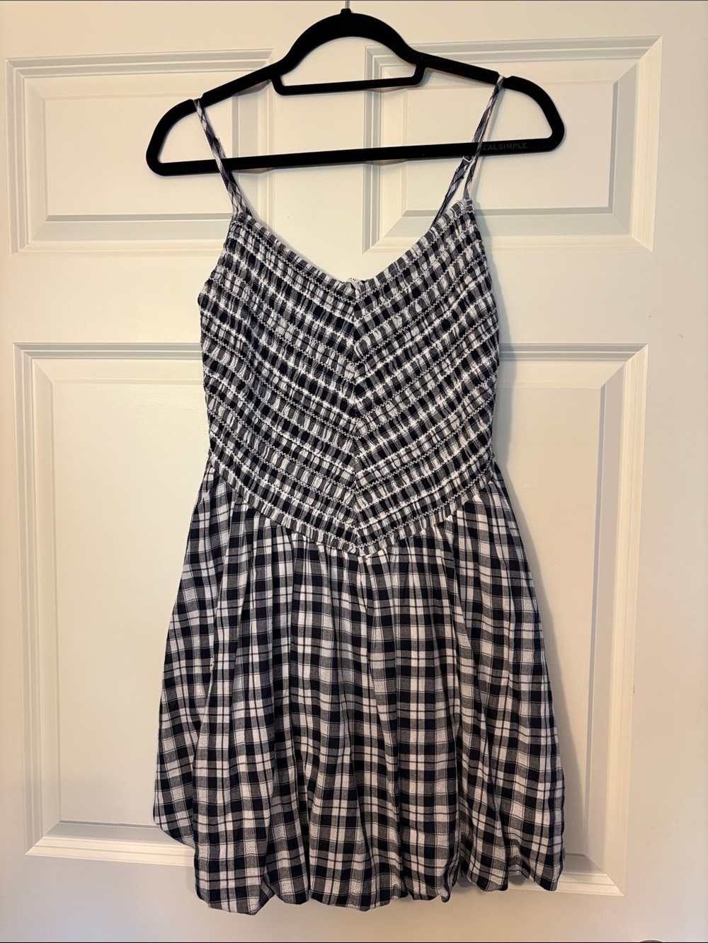 Navy and White Plaid Spaghetti Strap Bubble Dress